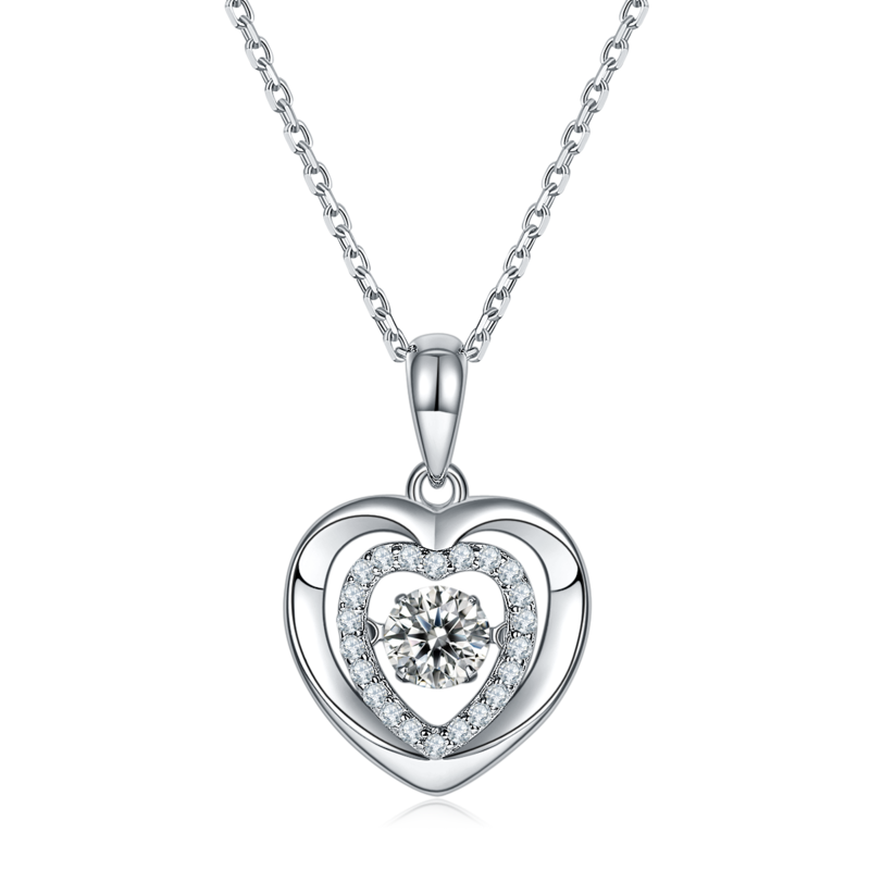 Dynamic and Heartwarming S925 Silver Plated Platinum Moissanite Diamond Necklace 50 Points D-Class